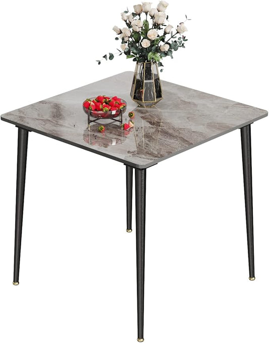 Wisfor Square Kitchen Dining Table: Sintered Stone Dining Room Table Modern Coffee Table Marble Table with Stable Metal for Kitchen Living Room Office Patio Seaside, 31.5x31.5x29.92 inch