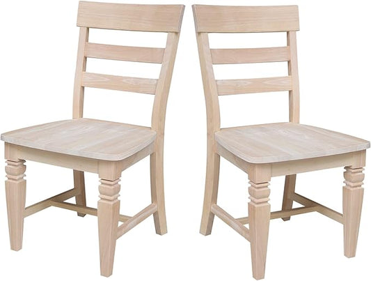 IC International Concepts Java Dining Chair Set of 2, Hardwood, Ready-to-Finish, 36.6"H with 18"H Seats, 19.7"W x 22"D, Ideal for Dining Room Furniture - Unfinished