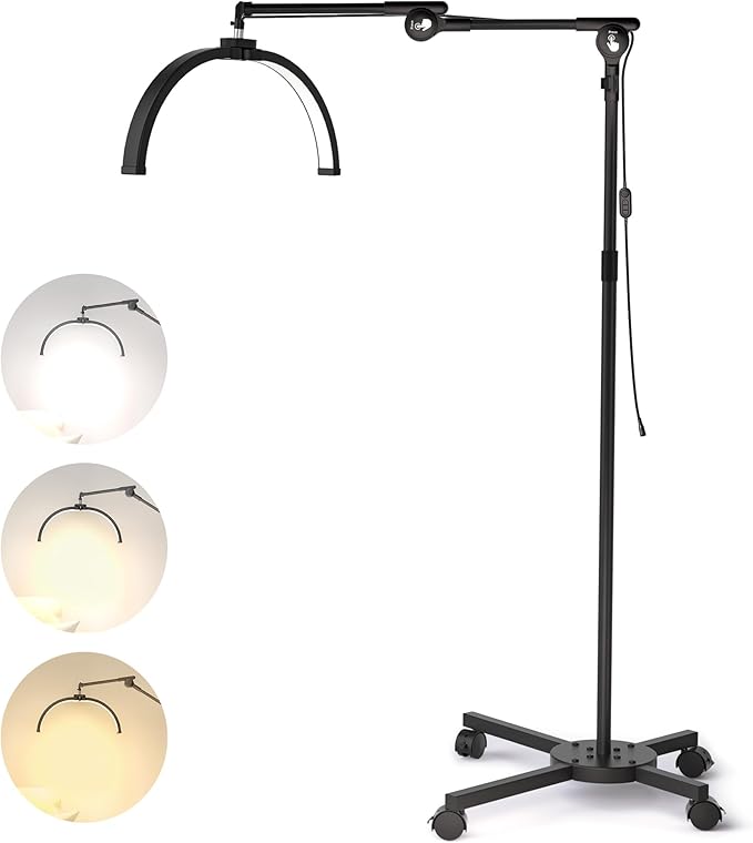 CHICLUX Lash Lights for Eyelash Tech, Foldable Floor Lash Lamp for Eyelash Extensions, Dimmable LED Half Moon Lash Light with Phone Holder and Wheeled Base, Esthetician Light for Eyelash, Tattoo