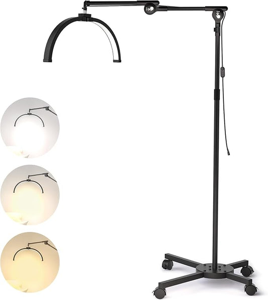 CHICLUX Lash Lights for Eyelash Tech, Foldable Floor Lash Lamp for Eyelash Extensions, Dimmable LED Half Moon Lash Light with Phone Holder and Wheeled Base, Esthetician Light for Eyelash, Tattoo