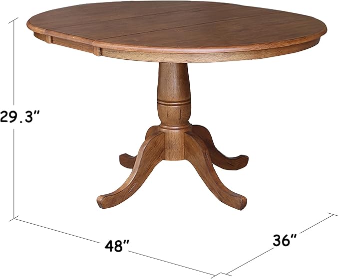 IC INTERNATIONAL CONCEPTS 36" Solid Wood Round Extension Dining Table with 4 Chairs in Oak