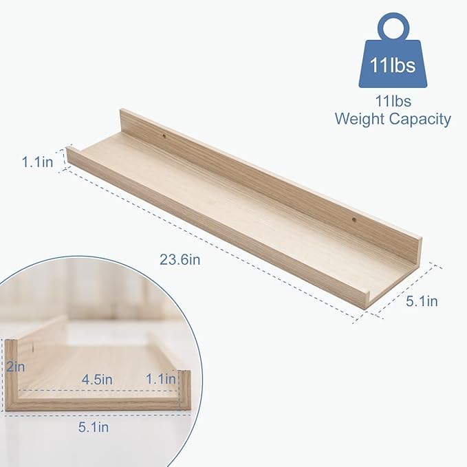 Wall Shelves for Living Room, Nursery Book Shelves Oak Bathroom Shelves Over Toilet Floating Shelves for Wall, Modern Wood Storage for Bedroom, Kid's Room, Kitchen, 24inch, Set of 6