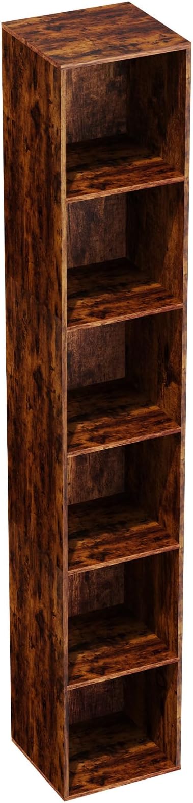 6 Tier Bookshelf, Open Tall Narrow Floor Standing Bookcase, Storage Organizer Bookshelves Freestanding Book Shelf for Living Room, Bedroom, Home Office (Retro Brown, 6 Cube)