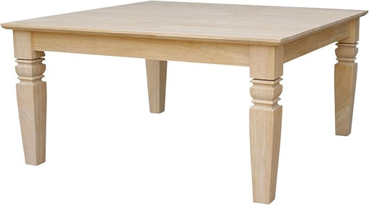 International Concepts, 18"H Java Square Coffee Table, Farmhouse, Living Room Furniture, Sturdy Solid Parawood, Paint or Stain in Any Color, Easy Assembly, Unfinished