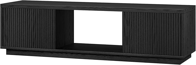 Henn&Hart Fluted TV Stand for TVs up to 65" with 2 Side Storage Cabinets and Open Center Storage for Living Room, Family Room, or Office, Natural Black
