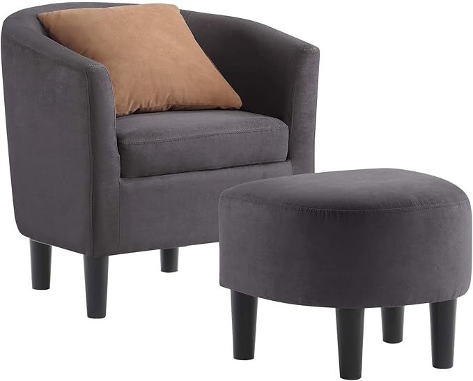 Convenience Concepts Take a Seat Churchill Accent Chair with Ottoman, Dark Gray Microfiber