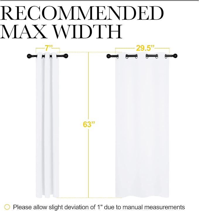 NICETOWN White 100% Blackout Lined Curtain, 2 Thick Layers Completely Blackout Window Treatment Thermal Insulated Drape for Kitchen/Bedroom (1 PC, 37 inches Width x 63 inches Length Each Panel)