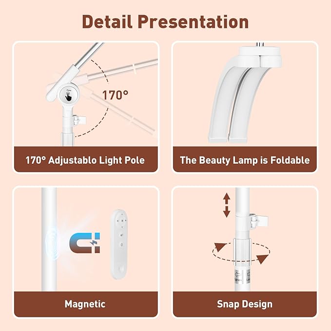 HITTI Lash Light for Eyelash Tech, 2026 Upgrade LED Half Moon Lamp with 4 Wheel Rolling Base, Esthetician Light for Tattoo Artists, Beauty - Adjustable Brightness, Phone Holder, 360°Rotating-White