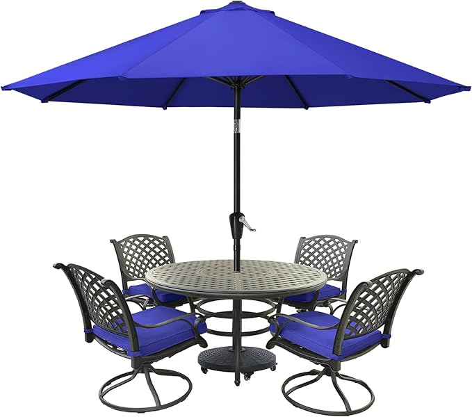 MASTERCANOPY 10FT Patio Umbrella with Push Button Tilt and Crank, Outdoor Market Umbrella with 8 Sturdy Ribs, UV Protection & Waterproof for Garden, Deck, Backyard, Pool (Blue)