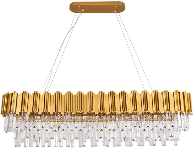 W51 Luxury Modern Crystal Linear Chandelier Lights Pendant Ceiling Light Oval Raindrop Contemporary Chandeliers Lighting Fixture for Kitchen Island Dining Living Room Bedroom Gold