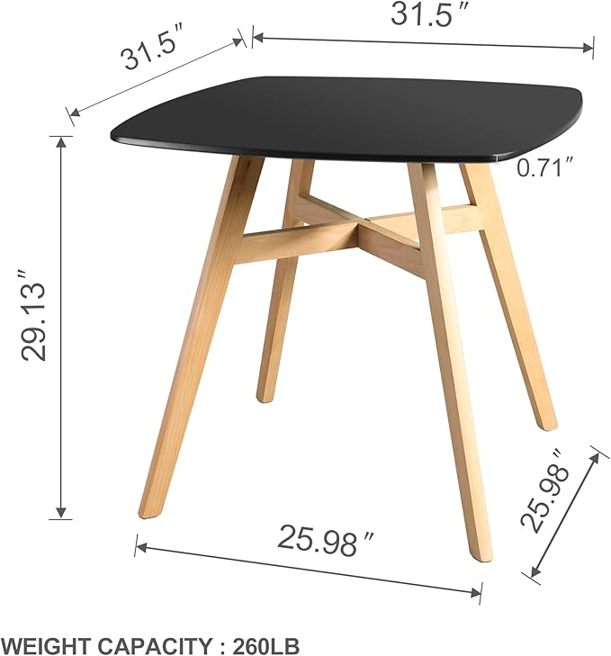Mid Century Modern Square Dining & Coffee Table 31.50’’ with Wood Legs for Kitchen Living & Dining Room