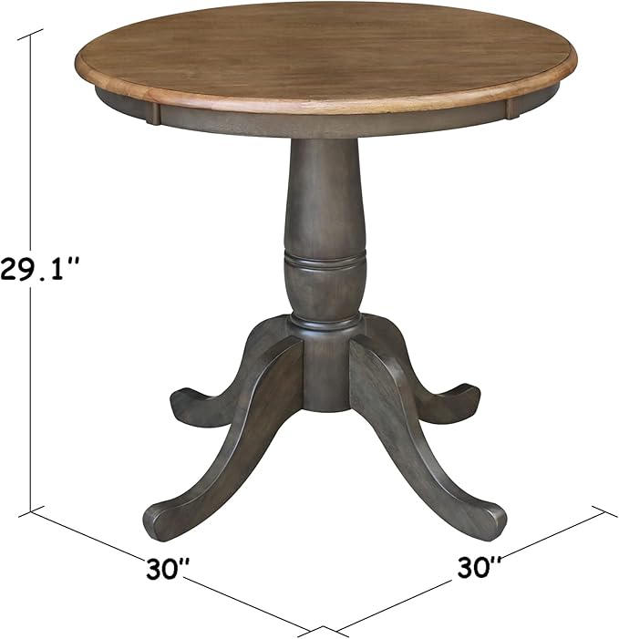 IC INTERNATIONAL CONCEPTS 30" Round Wood Table with 2 San Remo Chairs in Hickory/Washed Coal - 3 Piece Set