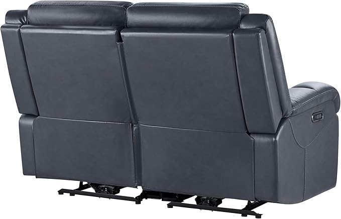 Watson & Whitely Genuine Leather Power Loveseat Recliner Sofa, 2 Seat Wall Hugger Reclining Sofa with Power Headrest & Charging Ports, Dual Recliner Sofas for Living Room, RV, Navy Blue