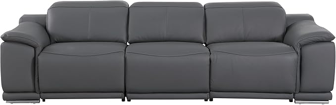BlackJack Furniture Venice Top Grain Italian Leather 6 Power Recliner Seaters 3 Piece Sofa Set with Adjustable Headrests Modern Seating Sofa, Loveseat and Chair for Living Room Lounge, Dark Grey