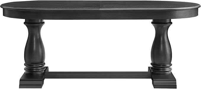 Mid-Century Modern Wooden Dining Table Extendable Oval Dining Table with 18" Leaf and Heavy Duty Column Legs, 76-inch Oversized Oval Wood Diningtable