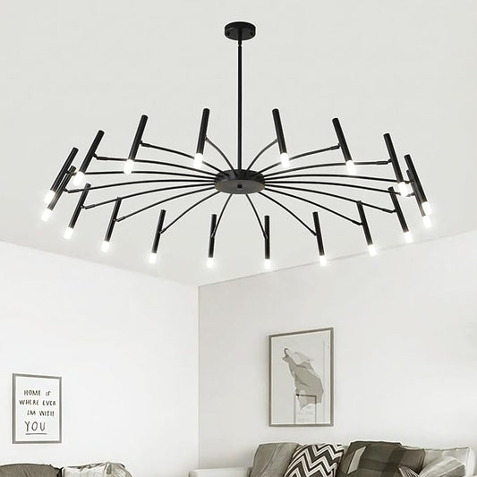 NILSE LED 18-Light Black Modern Sputnik Chandelier with G9 Bulbs, 53 Inch Large Mid Century Light Fixture Dimmable Lighting for Dining Room Foyer Farmhouse Bedroom Living Room