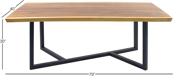 Deco 79 Wood Rectangle Dining Table with Black Metal Base, 79" x 40" x 30", Brown
