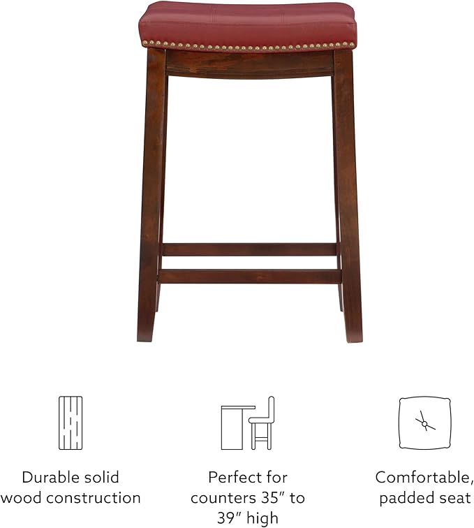 Linon Claridge Red Counter Stool, 26" x 18" x 12.75"