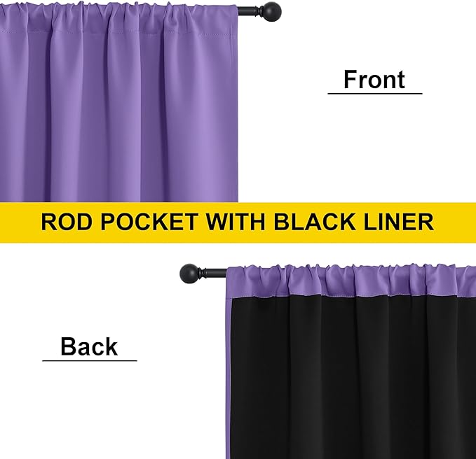 NICETOWN 100% Blackout Curtains for Nursery, Lilac Purple W52 x L84 Set of 2 Light Blocking & Soundproof Drapes,Rod Pocket Black Lined Window Treatment Panels