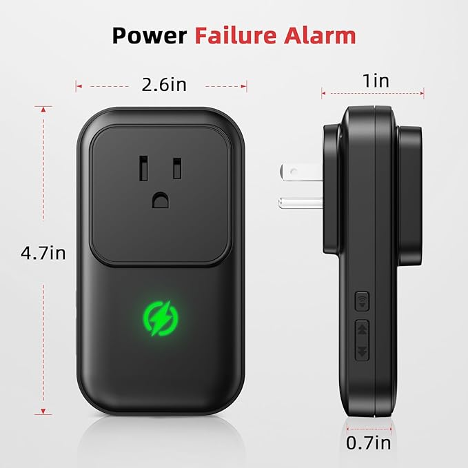 Power Outage Alarm, BESIMLIVE Frezzer Power Failure Alarm with 110dB Adjustable LED Indicator 12H Alert Power Out Detector Alert for Refrigerator, Sump Pumps (Black-1 PCS)
