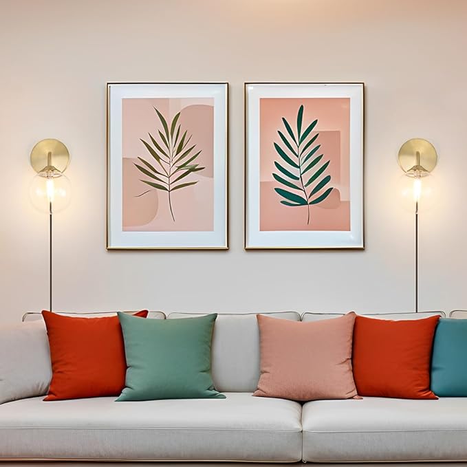 Gold Plug in Wall Sconces Set of 2, Mid Century Plug Sconce with Clear Globe Glass Lampshade, Brushed Art Deco Wall Light Fixture with Plug in Cord for Bedroom Living Room Hallway, G9 Bulbs