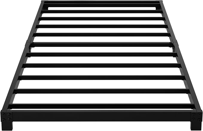 4 Inch Twin Bed Frames, Heavy Duty Metal Platform Low Bed Frame Twin, No Box Spring Needed, Noise Free, Easy Assembly, Black