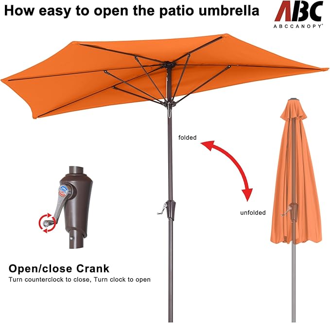 ABCCANOPY Patio Umbrella 9FT - Outdoor Half Umbrellas for Patio, Backyard, Garden, Deck (Orange)