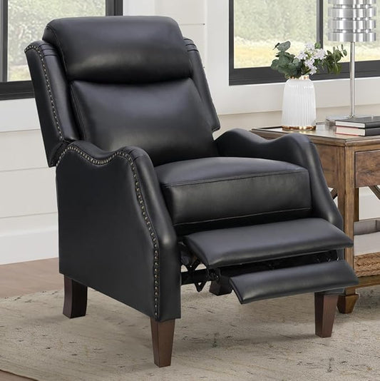 Leather Pushback Recliner Faux Armchair with Rivet Decoration Single Sofa Accent Chair for Living Room Bedroom