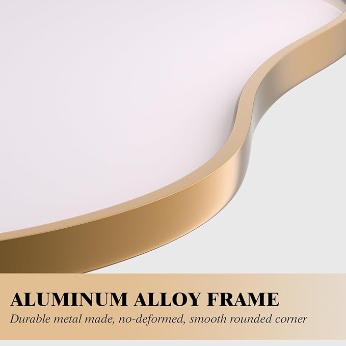 WEER Irregular Wall Mirror, 20x36 inch Gold Asymmetrical Wall Mounted Mirrors Decorative, Abstract Wavy Aluminum Alloy Frame for Bathroom, Bedroom, Living Room, Entryway