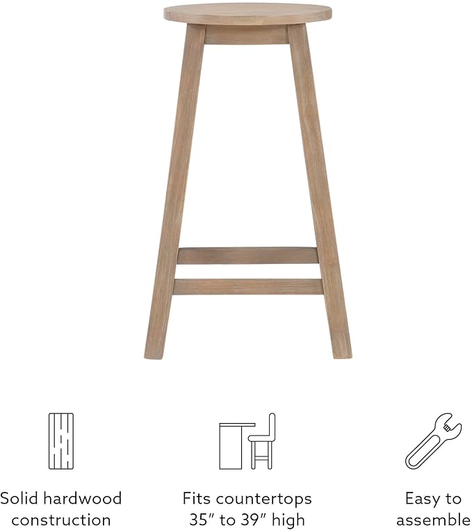 Zeke Grey Wash 24" Counter Stool with Round Seat by Linon