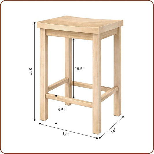Grain & Grove Smith Collection Set of 2 Solid Wood Counter Height Bar Stools, 24-Inch Saddle Seat Backless Stools, Ideal for Kitchen Island, Dining, or Home Bar Seating, Blonde