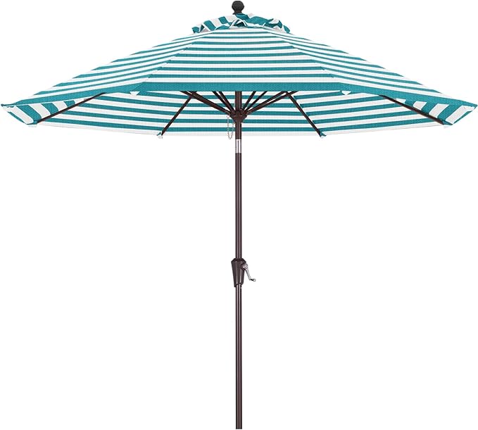 ABCCANOPY OLEFIN® 5-Year No Fading 9FT Patio Umbrella, Outdoor Table Umbrella with 8 Sturdy Ribs for Deck, Backyard, Yard (Turquoise Stripe)