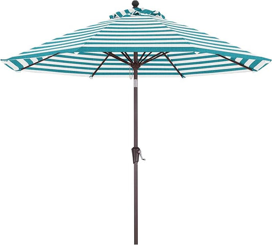 ABCCANOPY OLEFIN® 5-Year No Fading 9FT Patio Umbrella, Outdoor Table Umbrella with 8 Sturdy Ribs for Deck, Backyard, Yard (Turquoise Stripe)