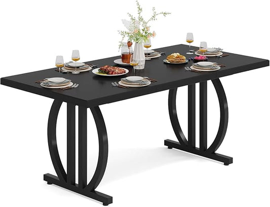 LITTLE TREE Modern Dining Table for 4-6 People, 63" Large Rectangular Kitchen Table with Geometric Legs, Unique Dinner Table Kitchen & Dining Room Furniture