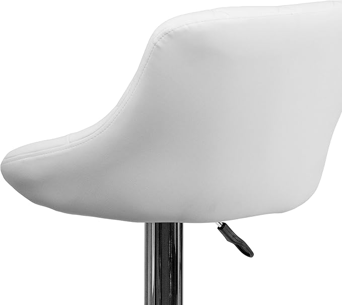 Flash Furniture Contemporary White Vinyl Bucket Seat Adjustable Height Barstool with Diamond Pattern Back and Chrome Base