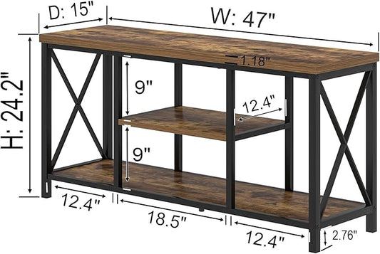 EXCEFUR TV Stand for Televisions up to 55 Inch, Modern Entertainment Center with Storage, Industrial Media TV Console Table for Living Room Bedroom, Rustic Brown 47 Inch