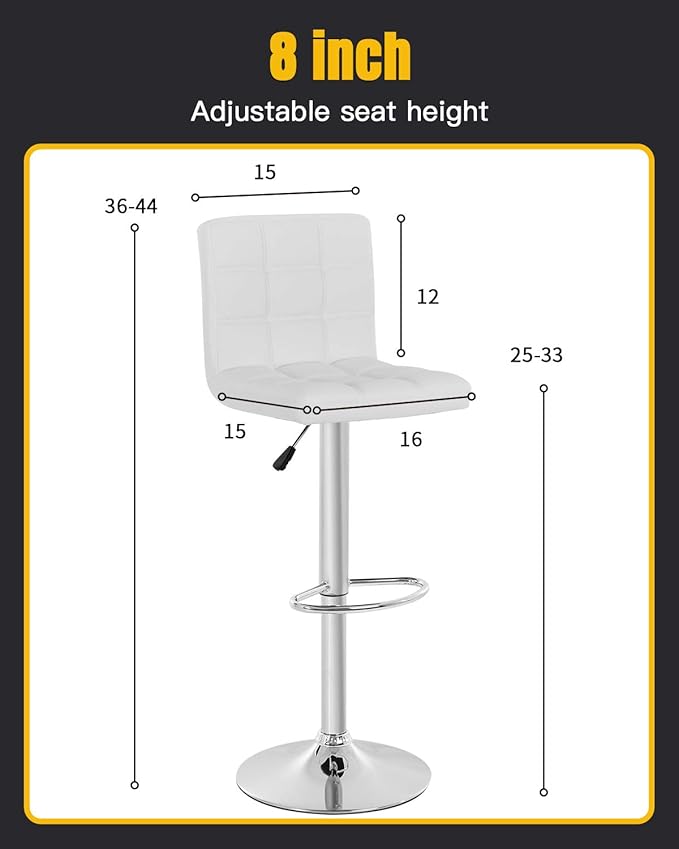 BestOffice Counter Height Bar Stool Set of 2 Barstools Modern Swivel Bar Stool Hydraulic Home Kitchen Stools Height Adjustable PU Leather Bar Chairs Dining Room Chairs