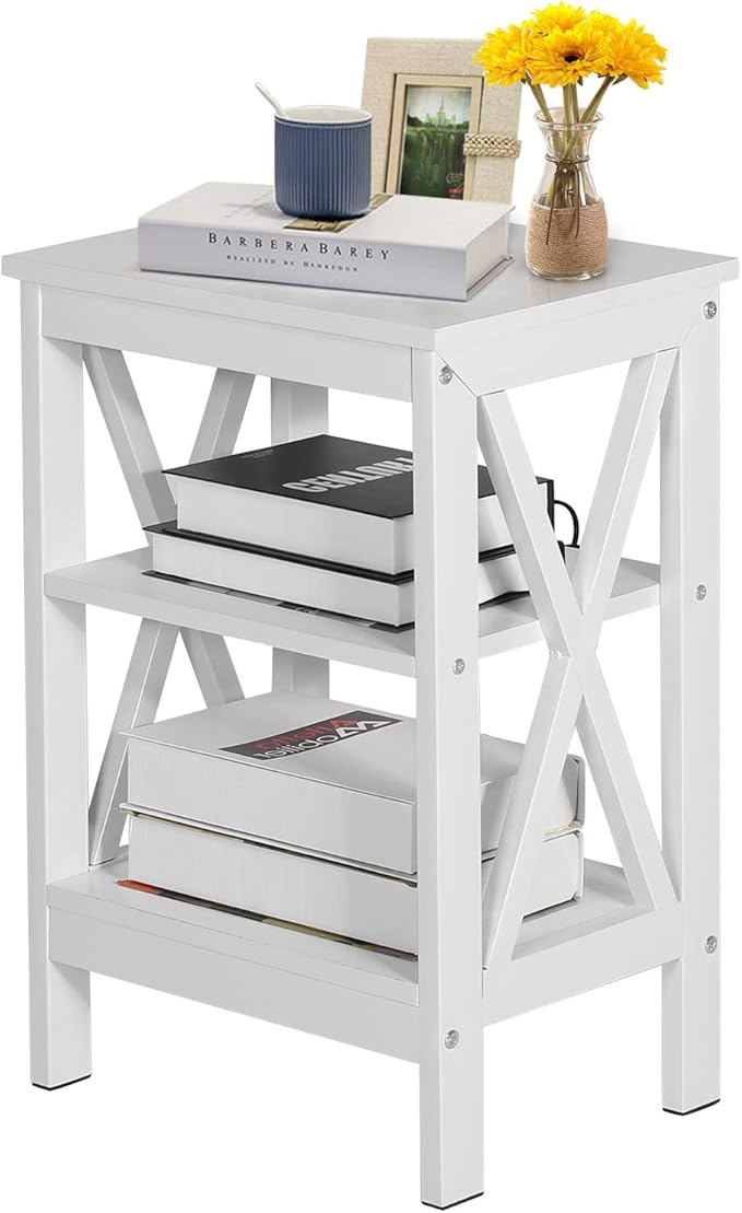 VECELO Modern X-Design Night Stand, Nightstands End Storage Versatile Shelf Side Table,Easy Assembly, Pearl White