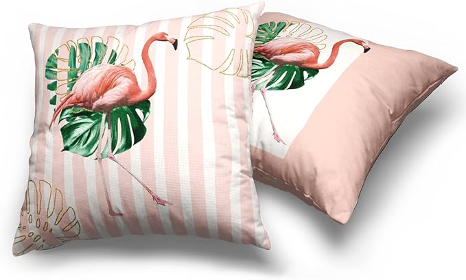 Flamingo Throw Pillow Covers 24x24 Inch Set of 2 Spring Summer Tropical Green Leaf Pink Bird Pillow Cases Modern Abstract Arch Pink Vertical Stripe Cushion Cover for Living Room Couch Sofa