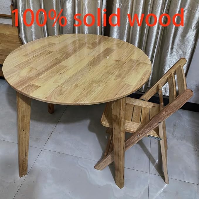 34.7" Solid Wood Round Dining Table, Rubberwood, Easy to Assemble, Multi-Use for Dining & Office Meetings, Natural Finish