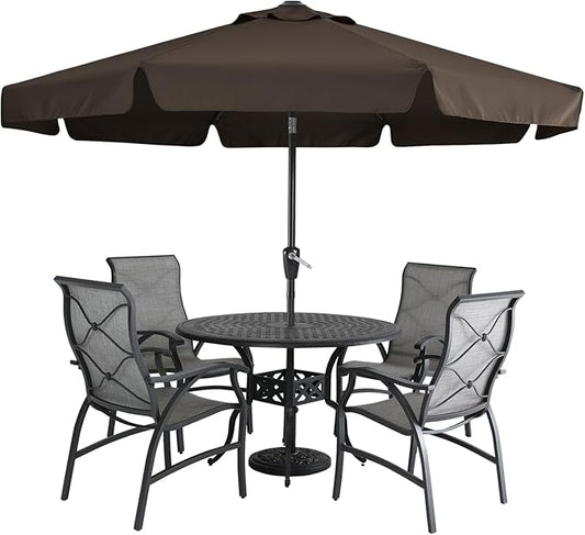 MASTERCANOPY 9ft Patio Umbrella with Valance, Crank and Tilt – 8 Ribs Outdoor Market Umbrella, UV/Fade Resistant, Waterproof Canopy with Wind Vent for Garden, Deck, Backyard, Pool (Brown)