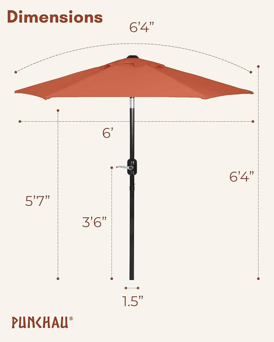 6 Ft Outdoor Patio Umbrella, Easy Open/Close Crank and Push Button Tilt Adjustment - Earth Red Market Umbrellas