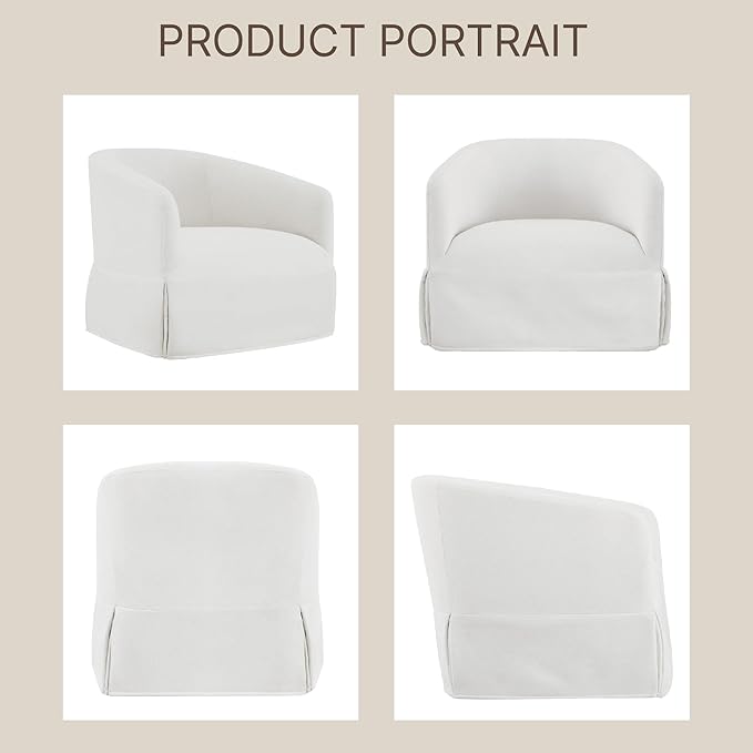 Swivel Accent Chair, 360 Degree Performance Fabric Armchair Modern Barrel Chairs Armchair for Living Room Bedroom Home and Office,Cream White