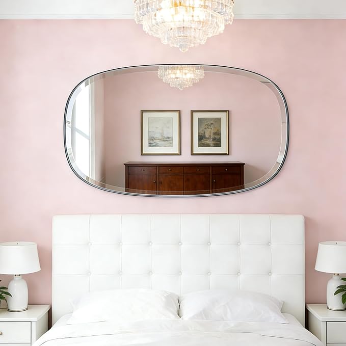 POZINO Rectangle Beveled Mirror, 24"x40" Modern Vanity Mirror with Stainless Steel Frame, Modern Oblong Wall Mirrors for Living Room Bathroom Bedroom Entryway, Hangs Vertically or Horizontally ﻿