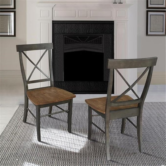 IC INTERNATIONAL CONCEPTS X-Back Chair with Solid Wood Seat - Set of 2 Chairs in Hickory/Washed Coal