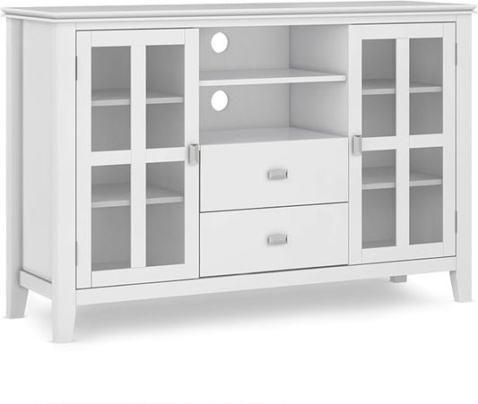 SIMPLIHOME Artisan SOLID WOOD 53 Inch Wide Contemporary TV Media Stand in White for TVs up to 60 Inches, For the Living Room and Entertainment Center