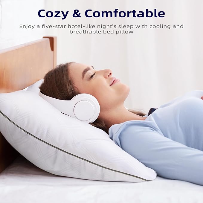 Pillows Queen Size Set of 2, Bed Pillows for Sleeping, Down Alternative Pillow with Machine Washable Cover for Back, Stomach or Side Sleepers