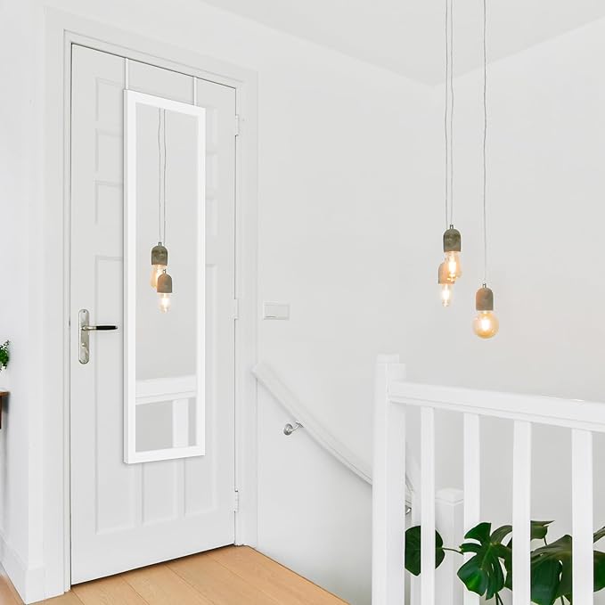 Americanflat 15x51 Over The Door Mirror - Hanging Full Length Mirrors with Engineered Wood - Modern Mirror for Bathroom, Bedroom, Living Room - Mirrors for Wall Display and Home Decor - White