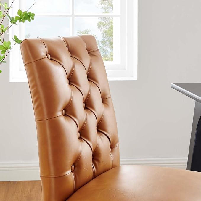 Duchess Button Tufted Vegan Leather Dining Chair in Tan