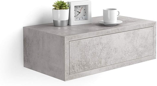 Mobili Fiver, Riccardo Floating nightstand, Concrete Effect, Grey, 17.7" x 9.8" x 6.1 ", Melamine-Finished, Modern Bedside Table, End Table, Italian Furniture